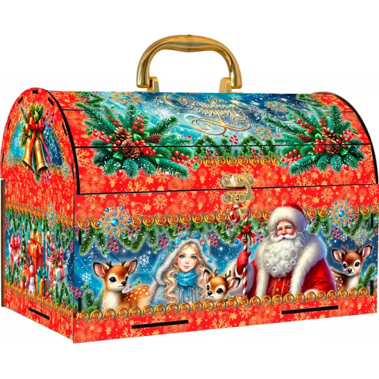 Сладкий новогодний подарок Сундучок Красный 1000 грамм премиум